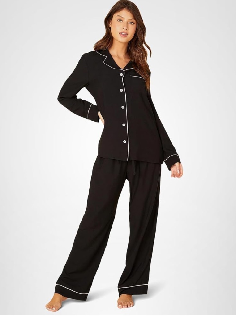 NWT Cosabella Bella Pima Cotton Modal Pajama Set Black Ivory Plus 1X